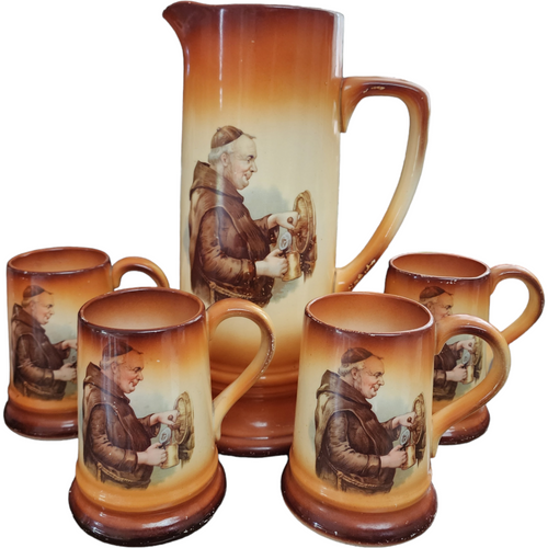 Warwick Brown Fade To Cream Monks  Pitcher & 5 Mugs