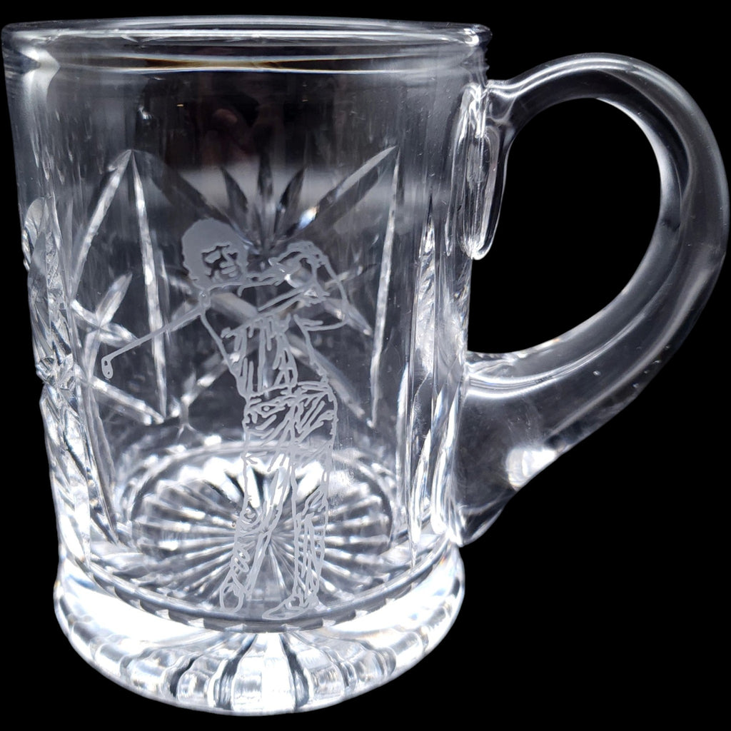 Tudor Crystal Etched Golfer Cut Crystal Glass Tankard Mug