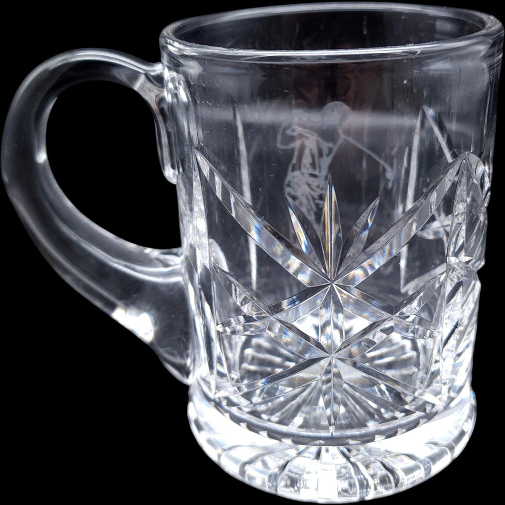 Tudor Crystal Etched Golfer Cut Crystal Glass Tankard Mug
