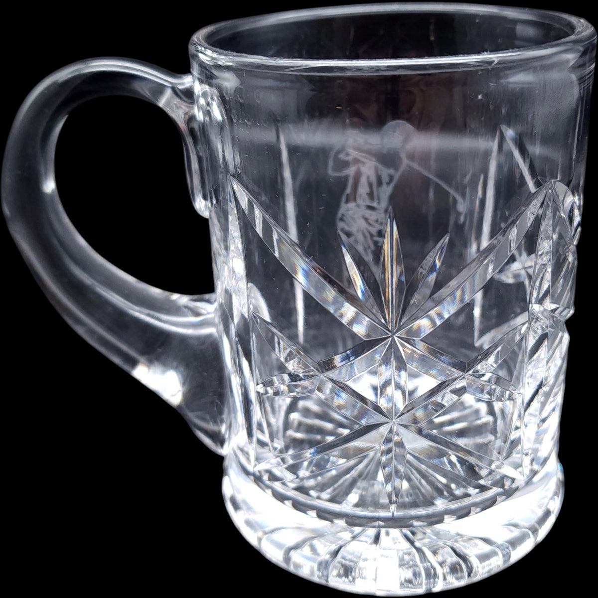 Tudor Crystal Etched Golfer Cut Crystal Glass Tankard Mug