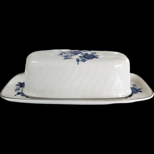 Wedgwood Royal Blue Floral Center Swirled Rim  1/4 Lb Covered Butter