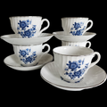 Wedgwood Royal Blue Floral Center Swirled Rim Flat Cup & Saucer Set of 5