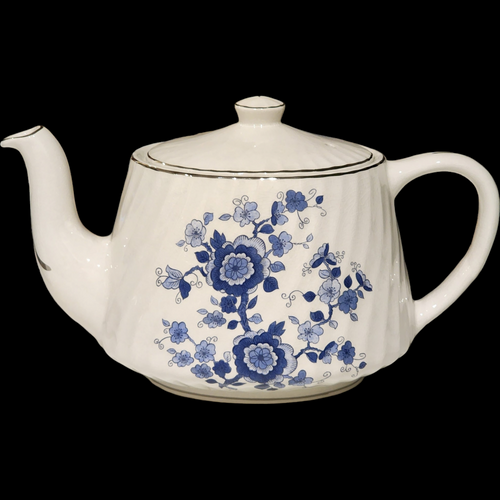 Wedgwood Royal Blue Floral Center Swirled Rim Royal Blue Teapot & Lid