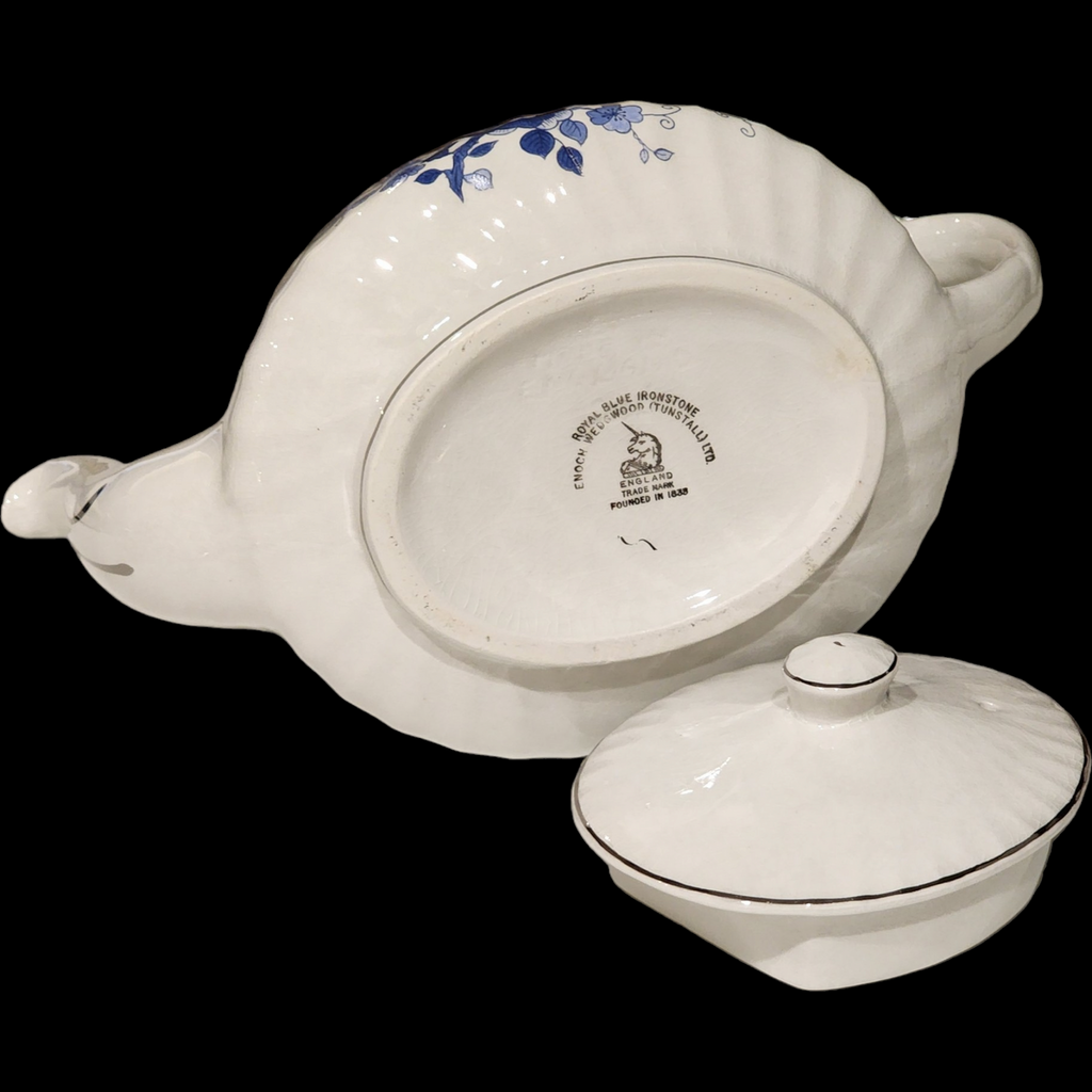 Wedgwood Royal Blue Floral Center Swirled Rim Royal Blue Teapot & Lid