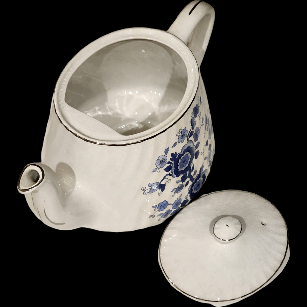 Wedgwood Royal Blue Floral Center Swirled Rim Royal Blue Teapot & Lid