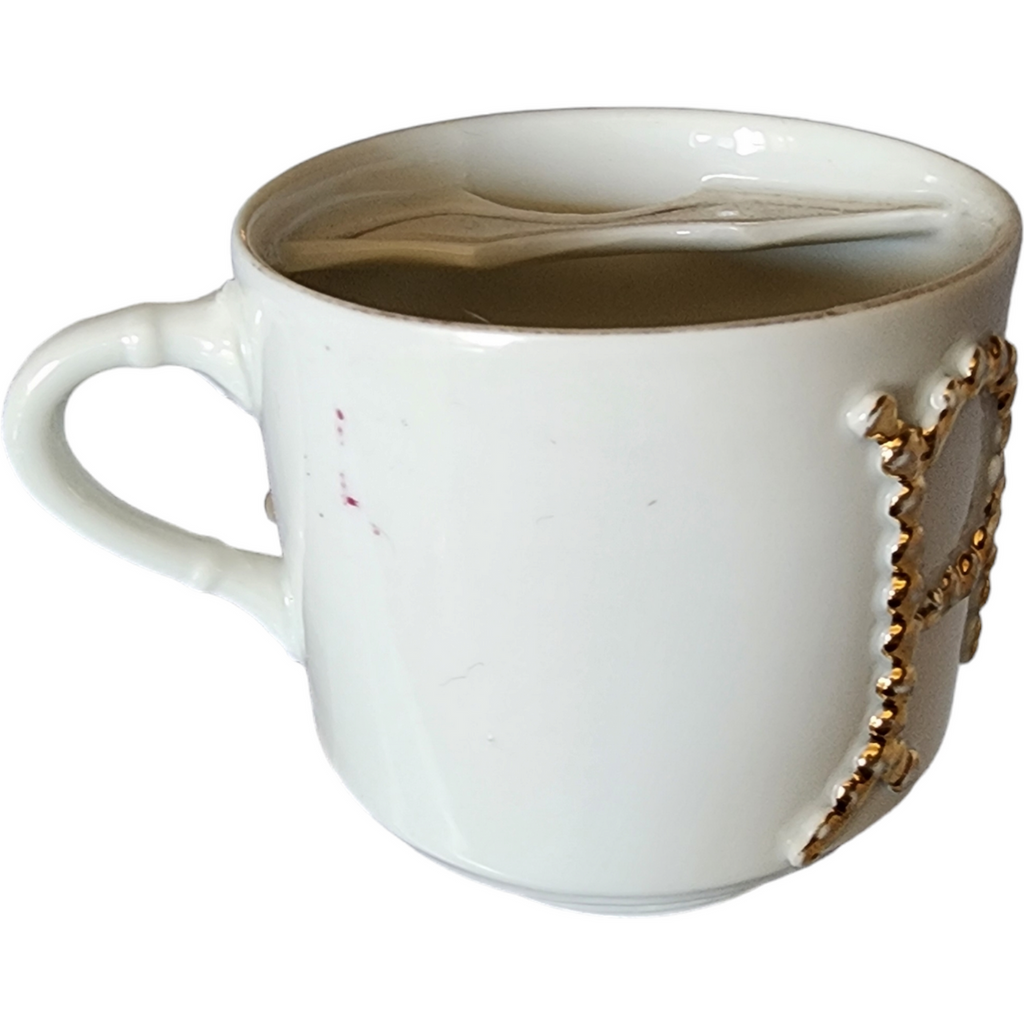 West Germany Porcelain Mustache Cup with Raised Floral and Gilt Decoration