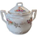 West Germany Porcelain Pale Flowers Scalloped Gold Filigree Sugar Bowl with Lid