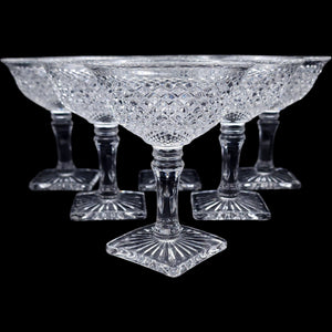 Westmoreland Clear Glass Champagne / Sherbet Glasses English Hobnail Set of 6