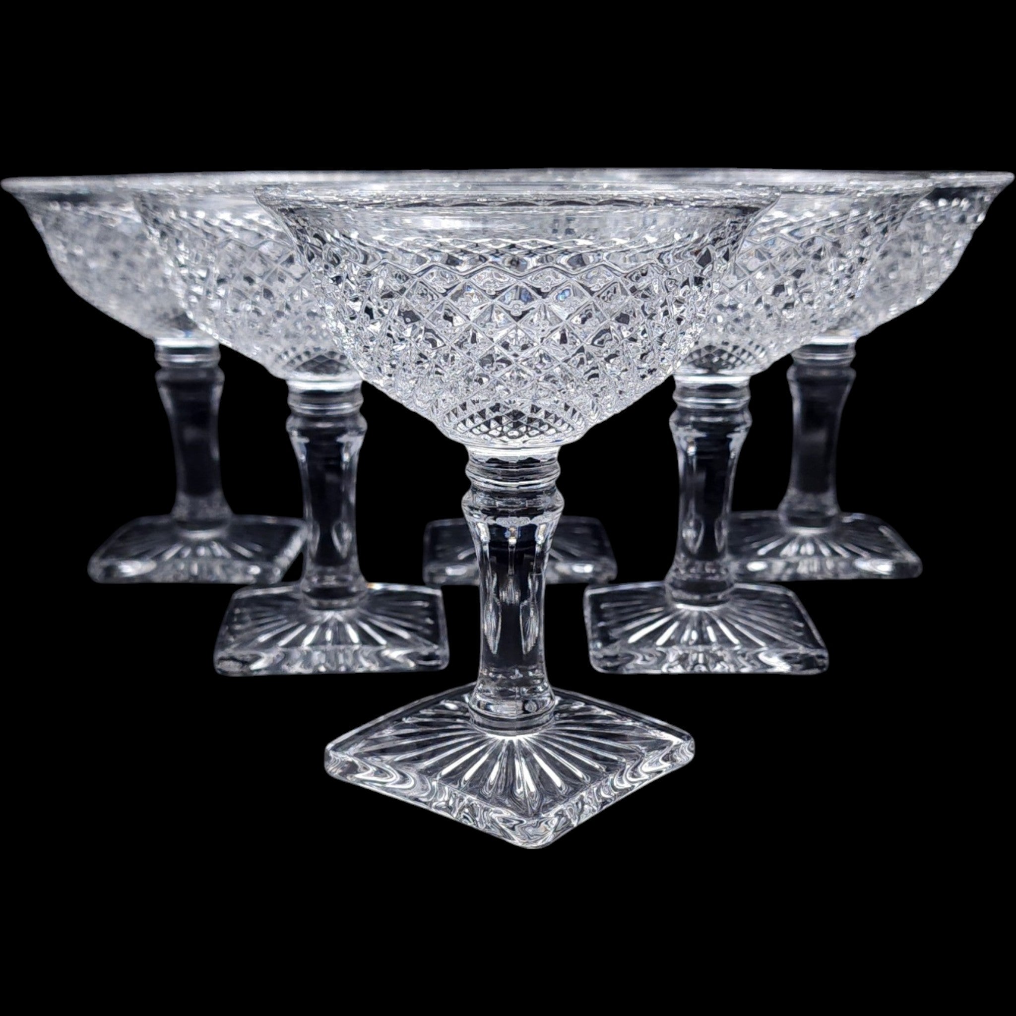 Westmoreland Clear Glass Champagne / Sherbet Glasses English Hobnail Set of 6