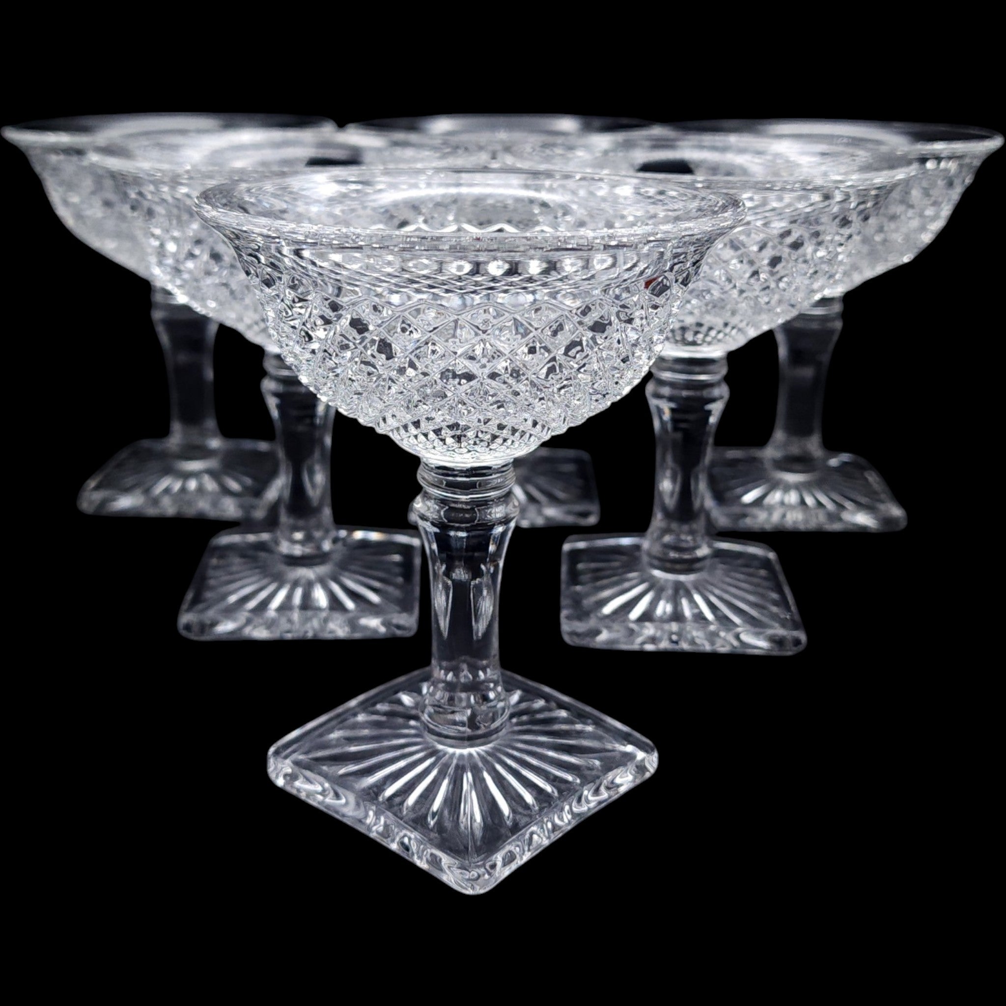 Westmoreland Clear Glass Champagne / Sherbet Glasses English Hobnail Set of 6