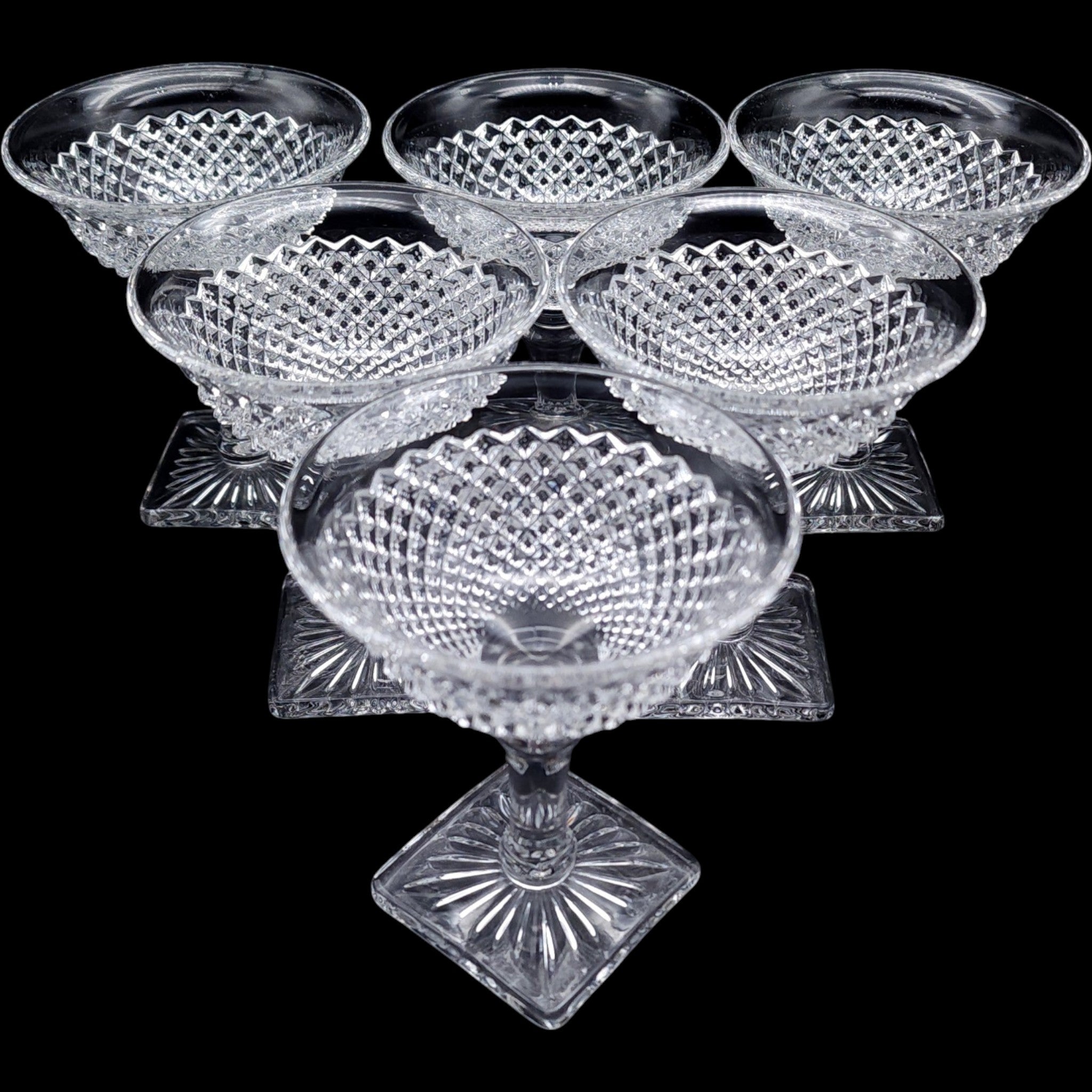 Westmoreland Clear Glass Champagne / Sherbet Glasses English Hobnail Set of 6