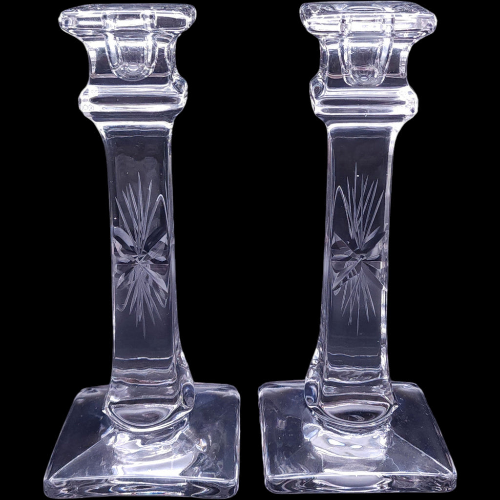 Vintage Westmoreland Clear Glass Starburst Candlestick Holders Pair