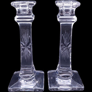Vintage Westmoreland Clear Glass Starburst Candlestick Holders Pair