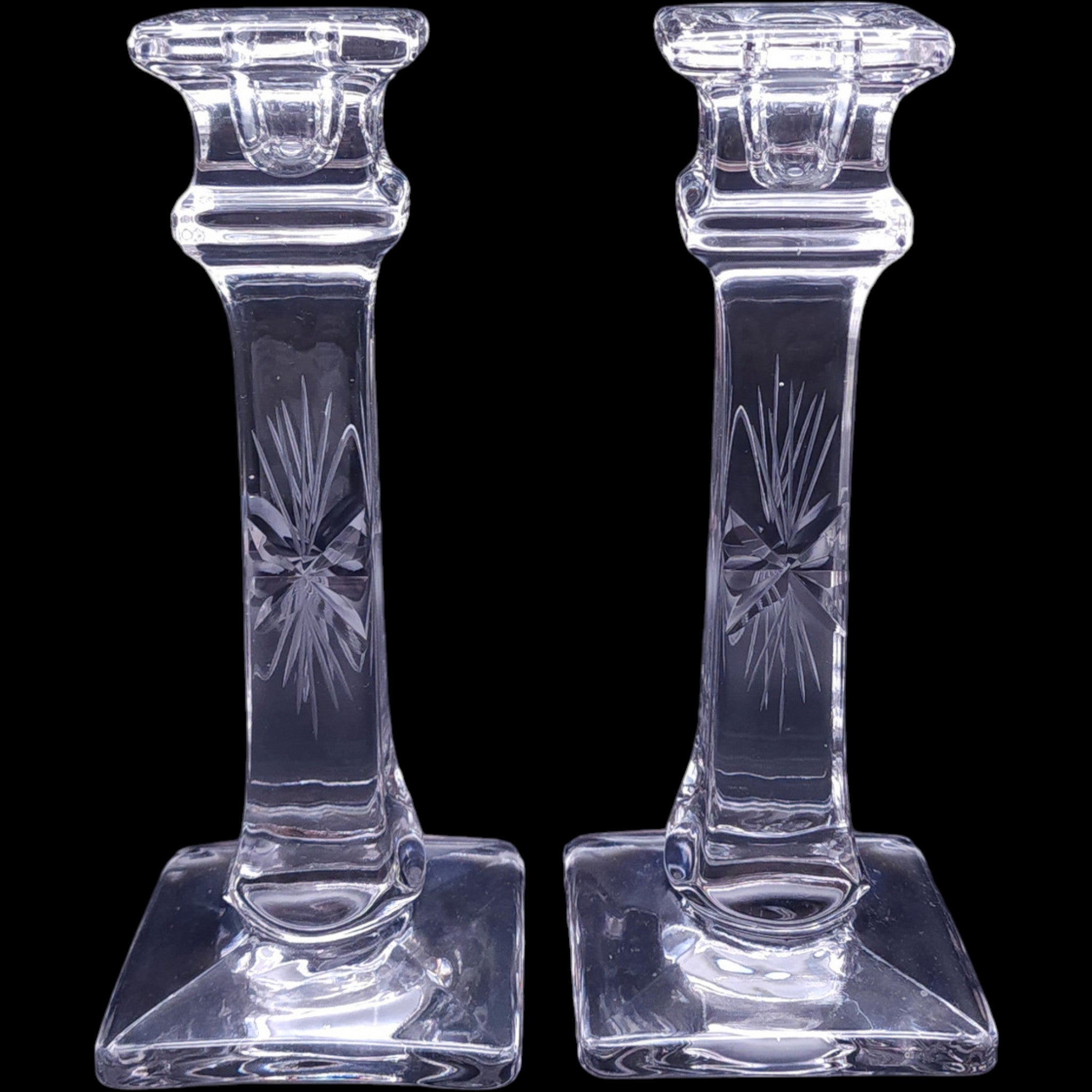 Vintage Westmoreland Clear Glass Starburst Candlestick Holders Pair