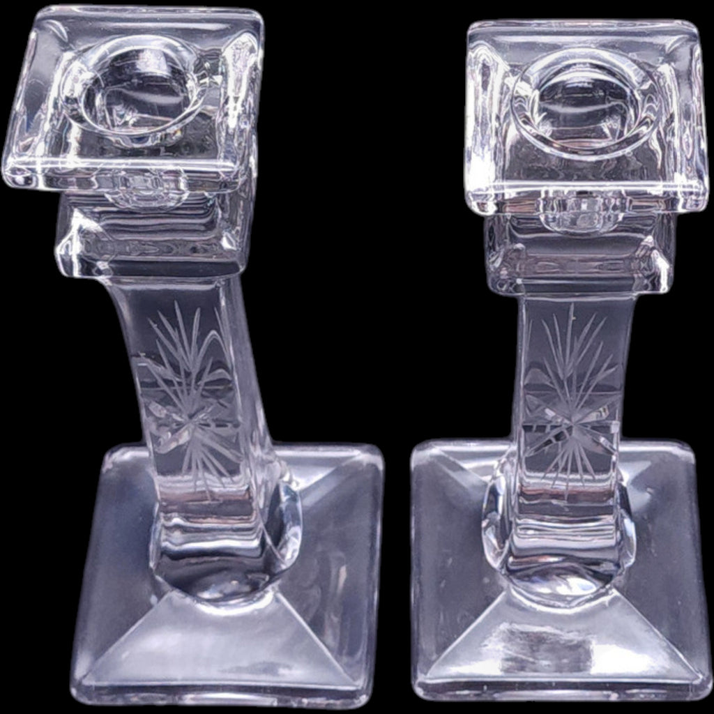 Vintage Westmoreland Clear Glass Starburst Candlestick Holders Pair