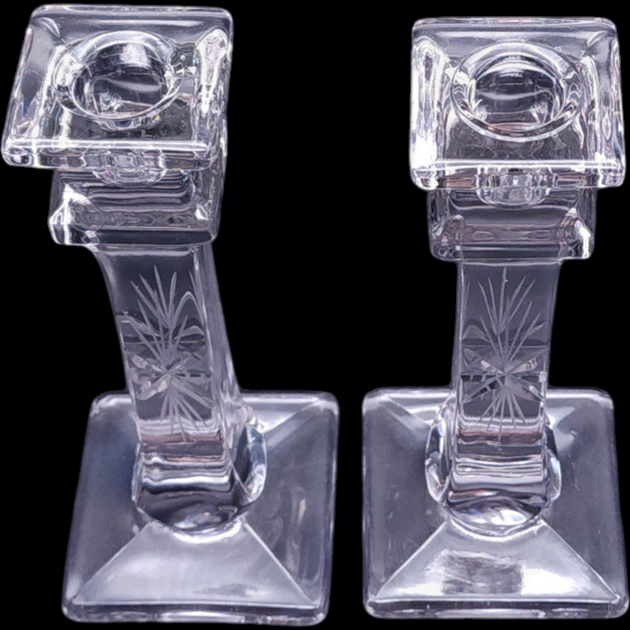 Vintage Westmoreland Clear Glass Starburst Candlestick Holders Pair
