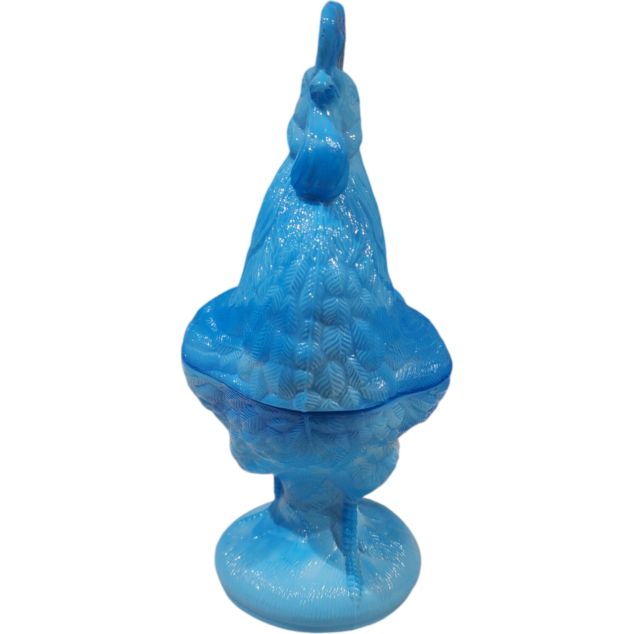 Westmoreland Blue Opaque Slag Glass Standing Rooster Box & Lid