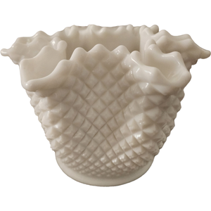 Westmoreland English Hobnail Milk Glass Round Base Crimped Bowl