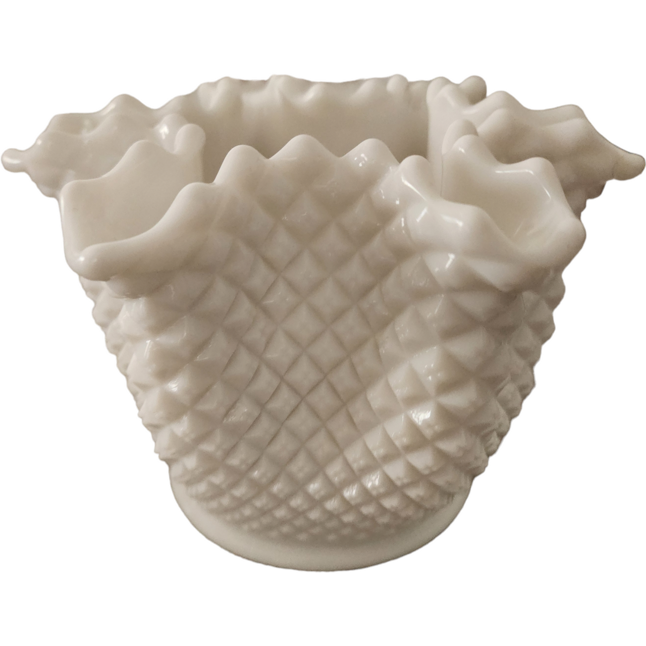 Westmoreland English Hobnail Milk Glass Round Base Crimped Bowl