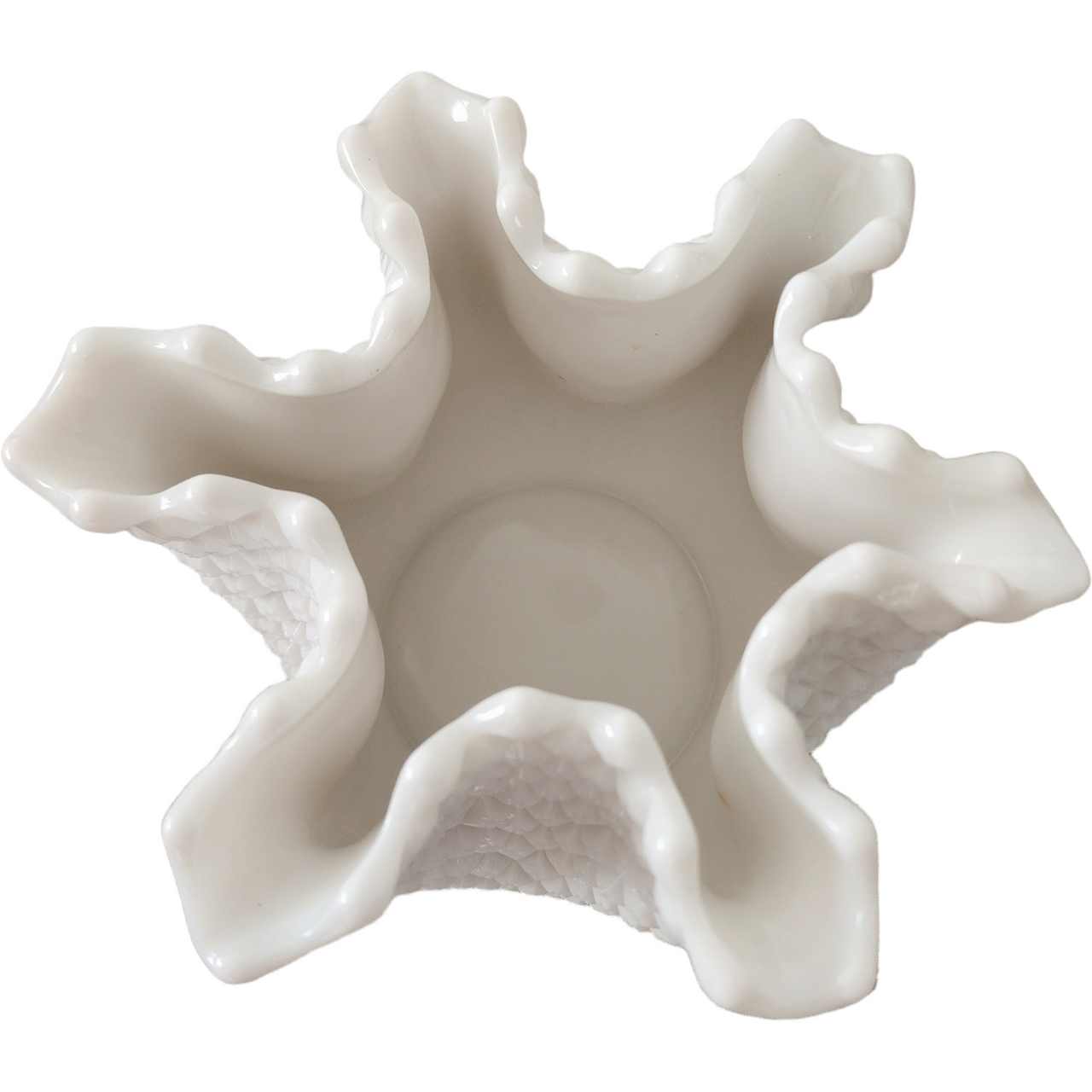 Westmoreland English Hobnail Milk Glass Round Base Crimped Bowl