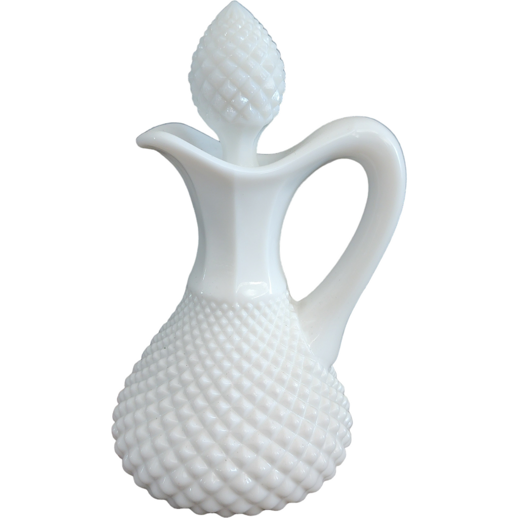 Westmoreland English Hobnail Milk Glass Round Base  Oil Cruet & Stopper