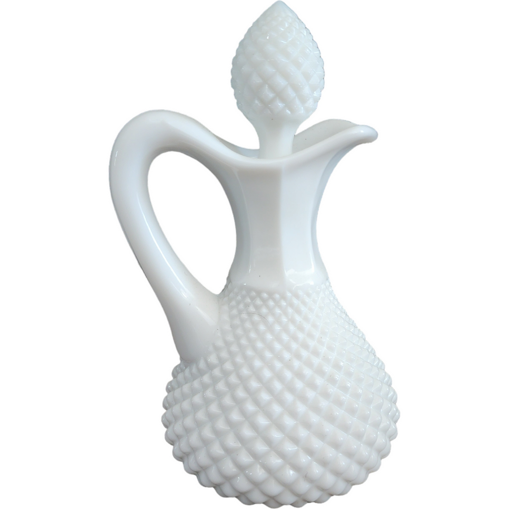 Westmoreland English Hobnail Milk Glass Round Base  Oil Cruet & Stopper