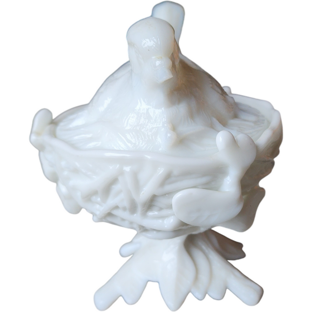 Westmoreland Milk Glass Robin Nest & Lid Dish