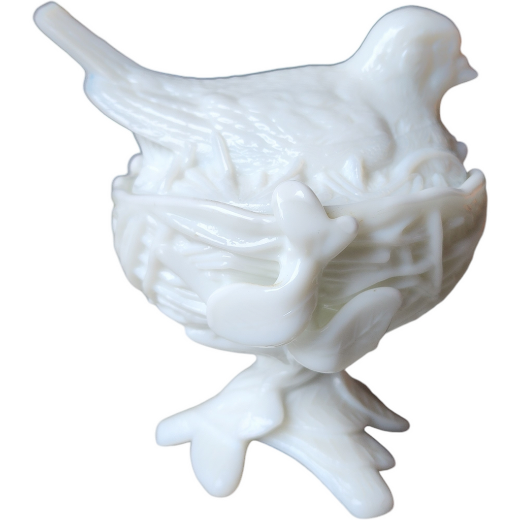 Westmoreland Milk Glass Robin Nest & Lid Dish