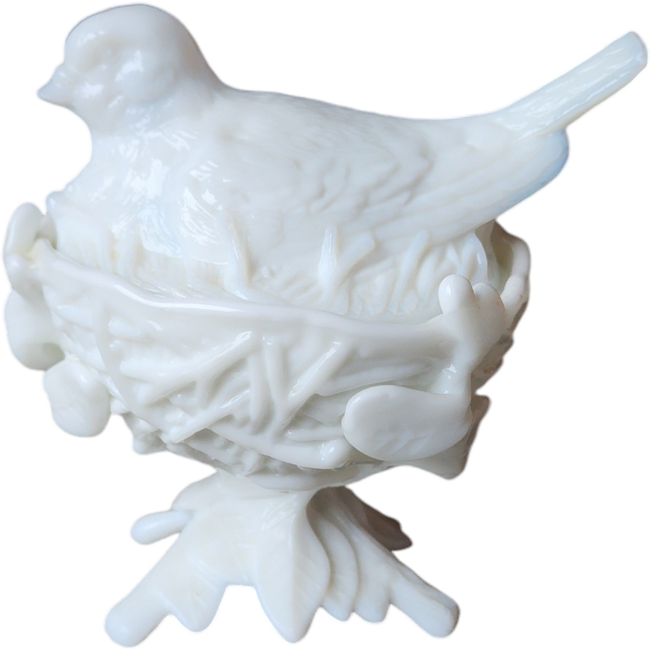 Westmoreland Milk Glass Robin Nest & Lid Dish