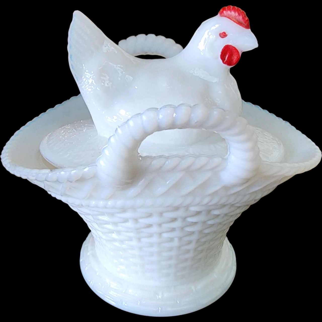 Westmoreland Milk Glass Hen on Nest Basket Dish Vintage Covered Candy or Trinket Dish