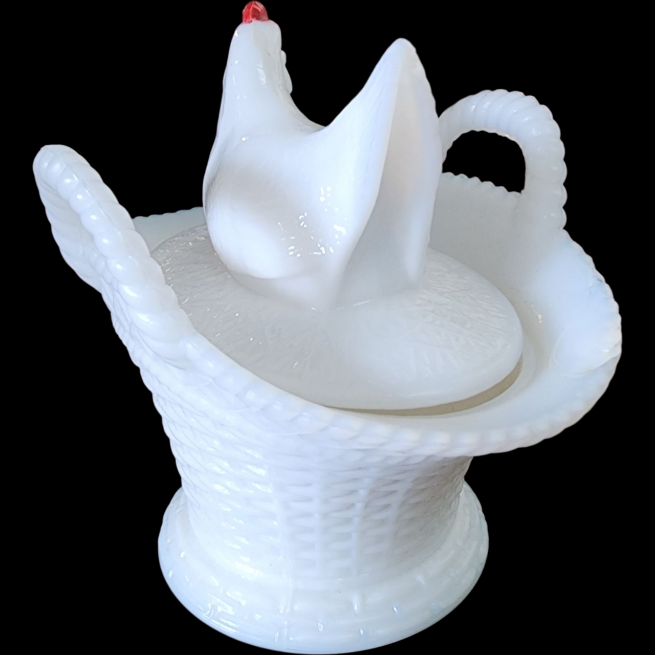 Westmoreland Milk Glass Hen on Nest Basket Dish Vintage Covered Candy or Trinket Dish