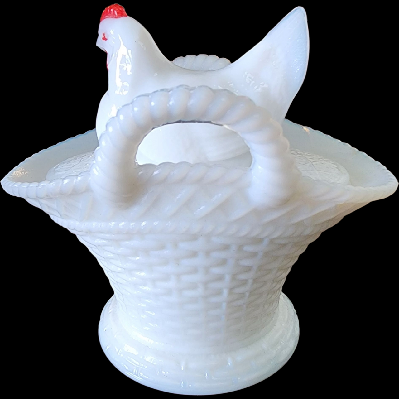 Westmoreland Milk Glass Hen on Nest Basket Dish Vintage Covered Candy or Trinket Dish