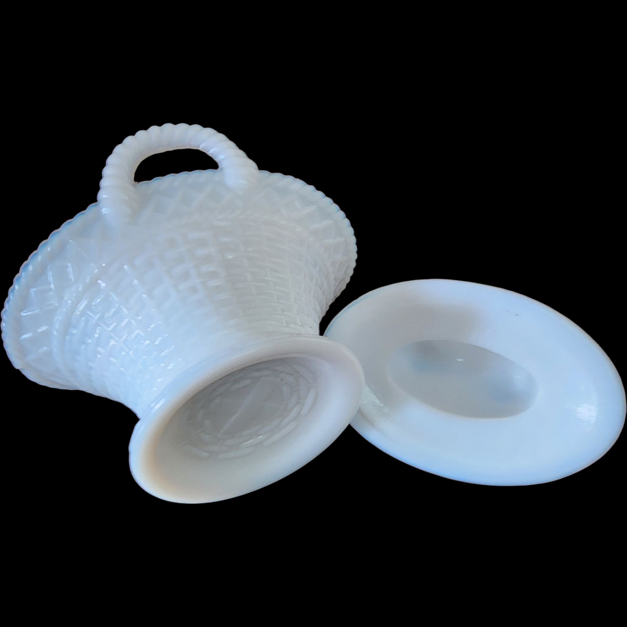 Westmoreland Milk Glass Hen on Nest Basket Dish Vintage Covered Candy or Trinket Dish
