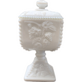 Westmoreland Paneled Grape Milk Glass Bead Large Candy Dish with Lid