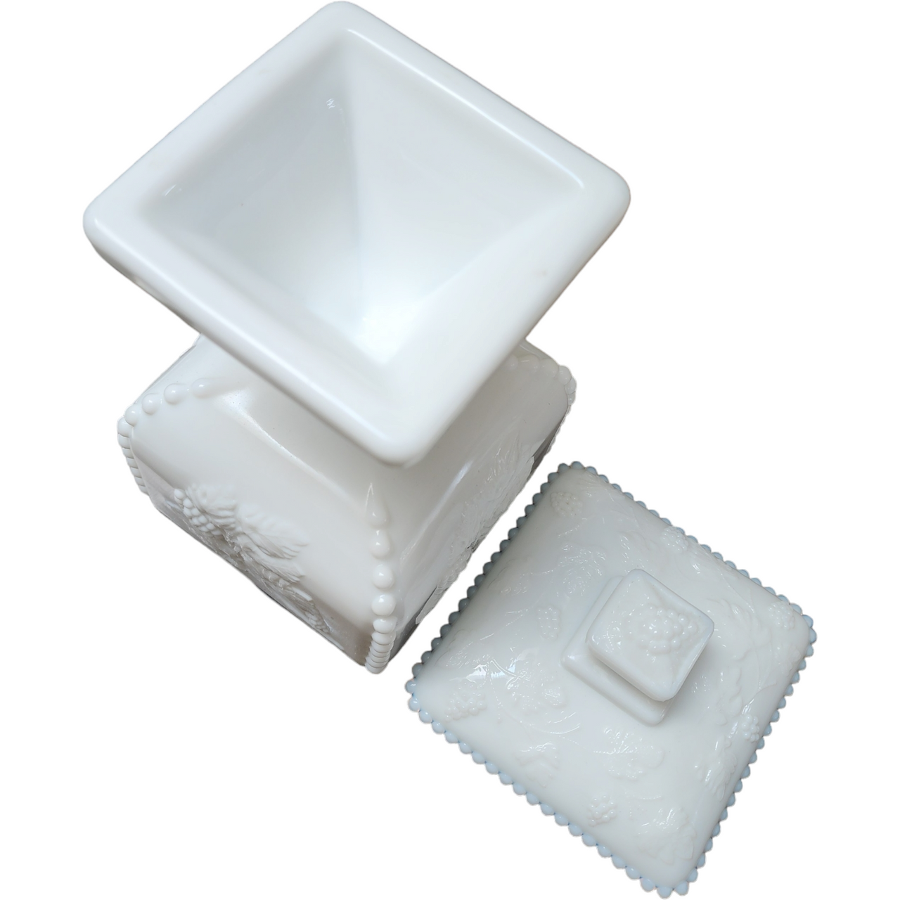 Westmoreland Paneled Grape Milk Glass Bead Large Candy Dish with Lid