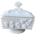 Westmoreland Paneled Grape Milk Glass Beaded Honey Dish & Lid