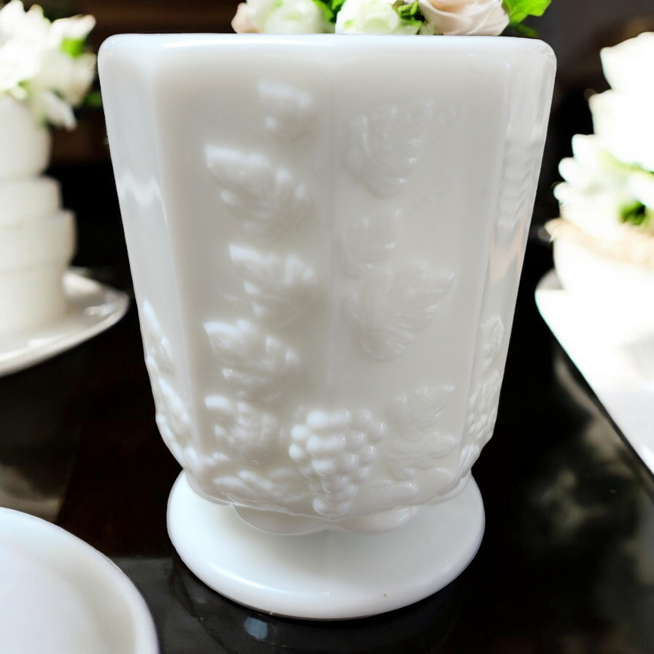 Westmoreland Paneled Grape Milk Glass Open Sugar