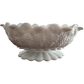 Westmoreland Paneled Grape Milk Glass  Oval Footed Lipped Bowl