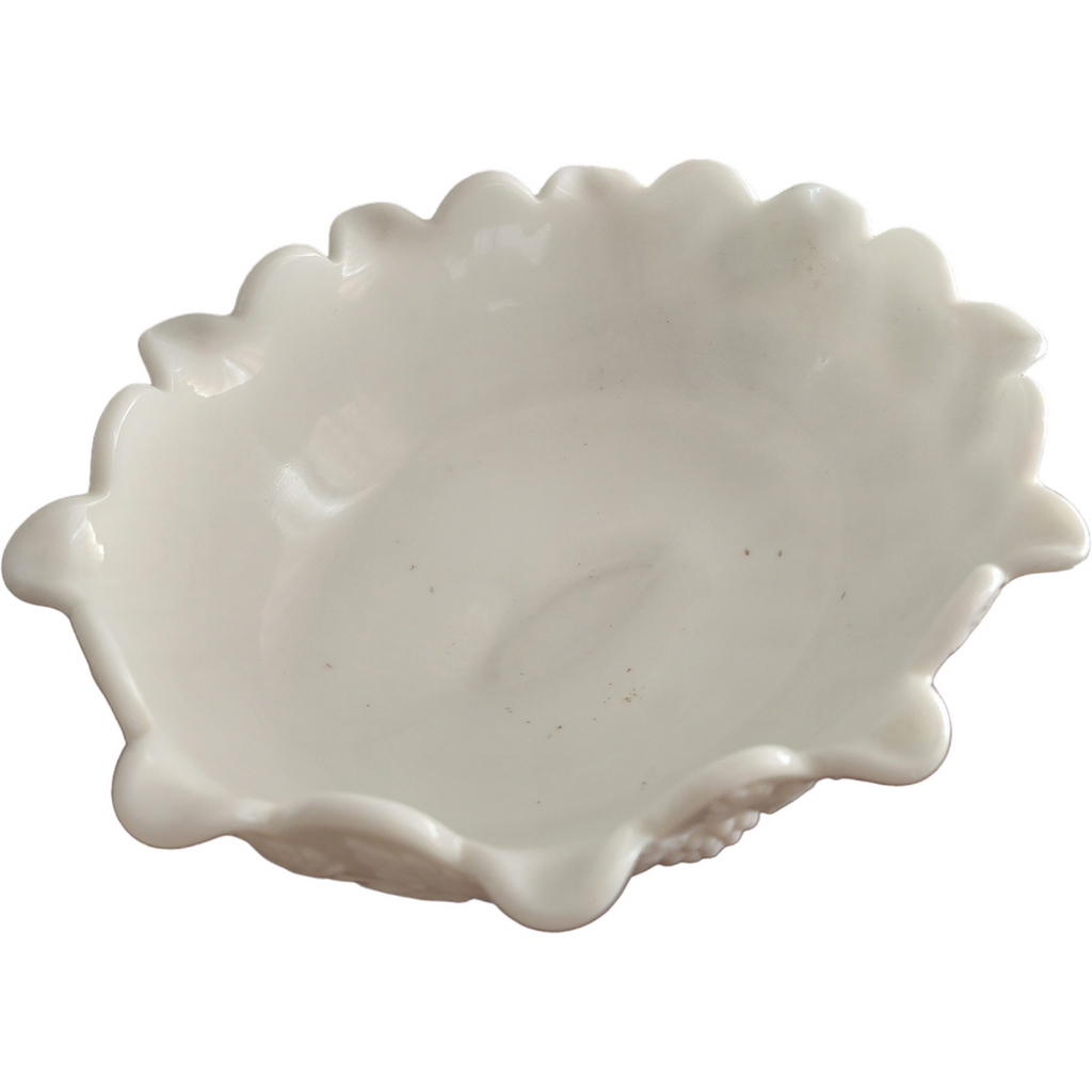 Westmoreland Paneled Grape Milk Glass  Oval Footed Lipped Bowl