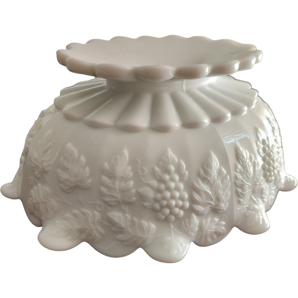 Westmoreland Paneled Grape Milk Glass  Oval Footed Lipped Bowl