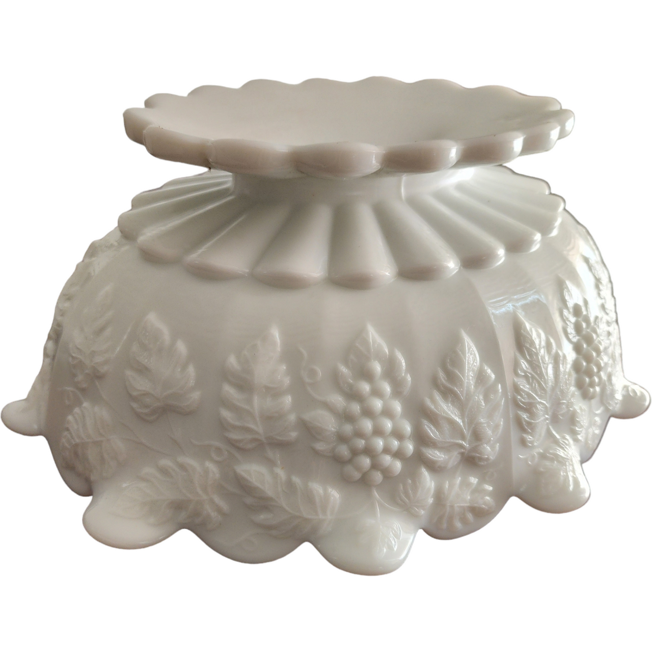 Westmoreland Paneled Grape Milk Glass  Oval Footed Lipped Bowl