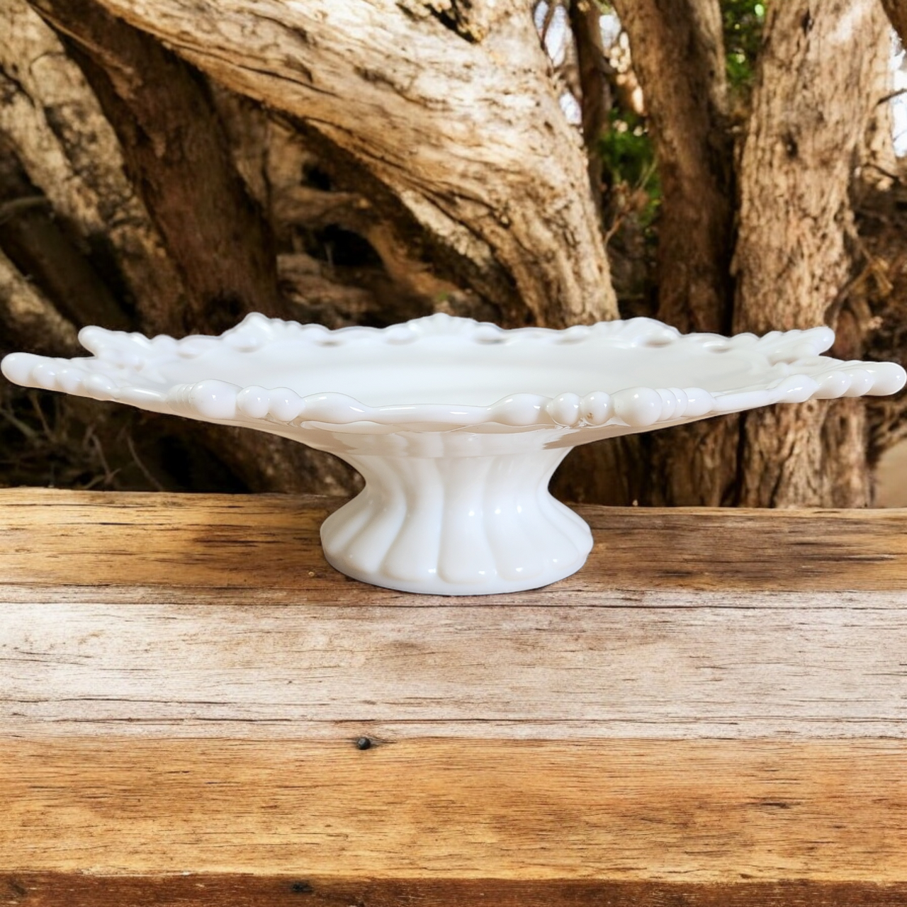 Westmoreland Ring and Petal Milk Glass 11" Footed Cupped Bowl