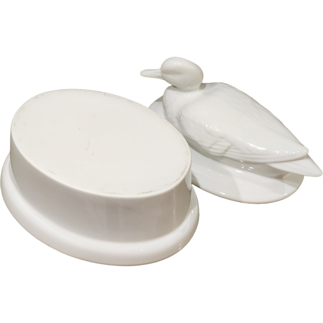 White Glaze Ceramic Casserole Duck Shaped Lid Kitchen Farm DecorTureen Japan