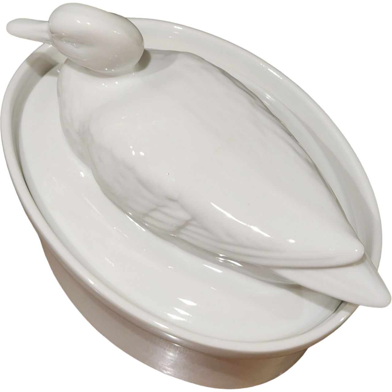 White Glaze Ceramic Casserole Duck Shaped Lid Kitchen Farm DecorTureen Japan