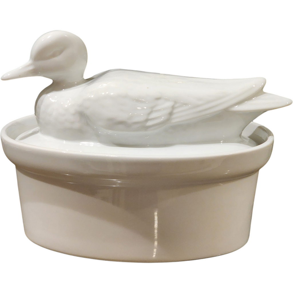 White Glaze Ceramic Casserole Duck Shaped Lid Kitchen Farm DecorTureen Japan