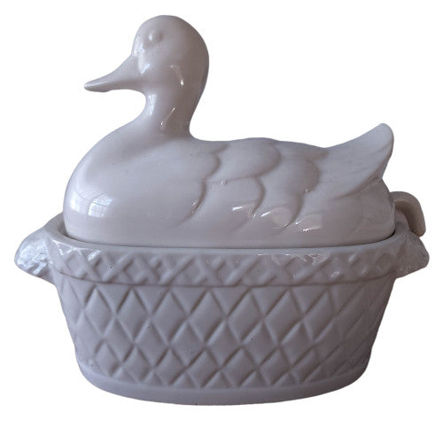 White Ceramic Duck Basket Soup Tureen With Ladle