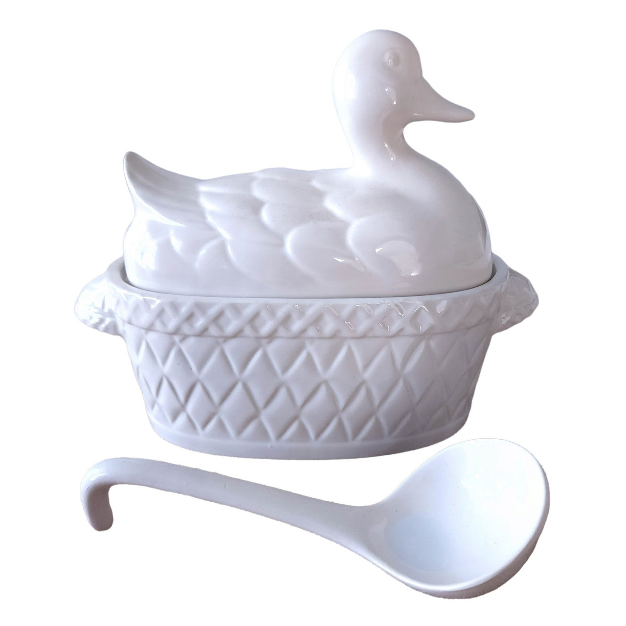 White Ceramic Duck Basket Soup Tureen With Ladle