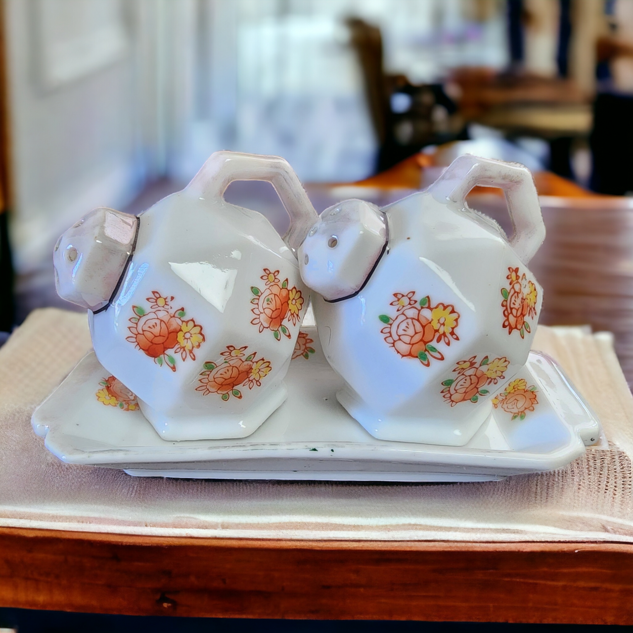 White Ceramic Unique Salt & Pepper Shakers Japan