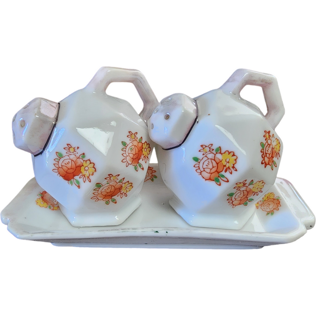 White Ceramic Unique Salt & Pepper Shakers Japan