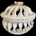 White Majolica Potpourri Basket Weave Lattice Covered Bowl Made in Portugal